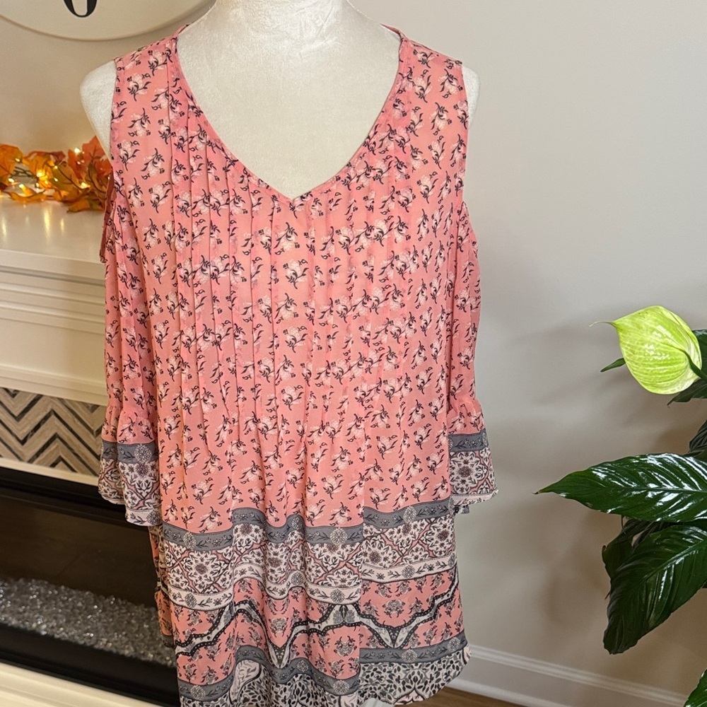 Style & Co. Pink and Gray Patterned Blouse